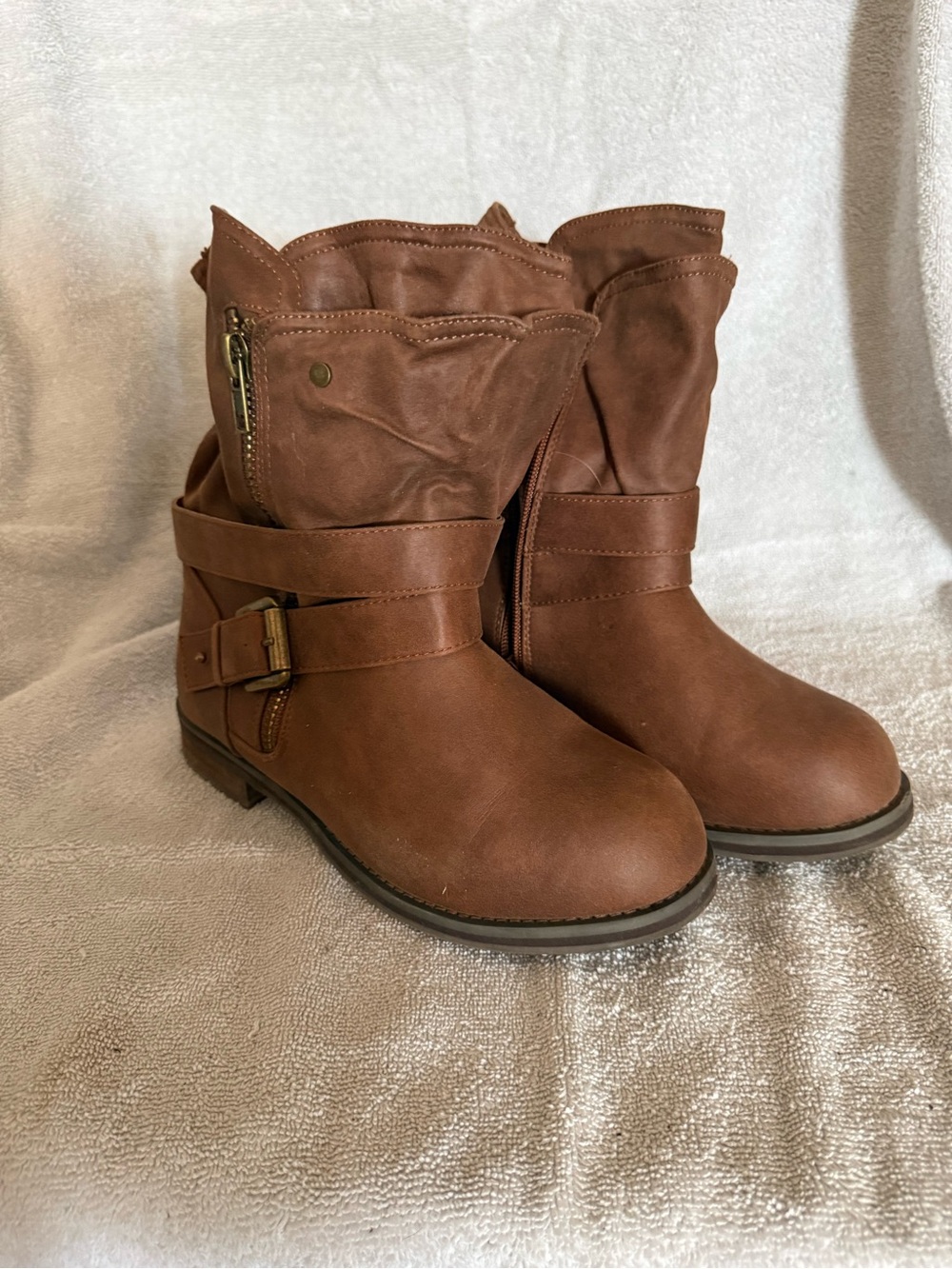 Lane Bryant Brown Mid-Calf Strap Buckle Heeled Boots